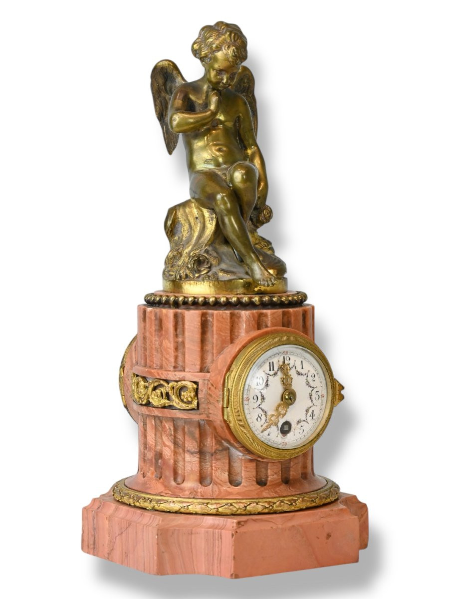 Orologio da Tavolo in Bronzo con Base in Marmo Rossa - Francia Metà XIX Secolo-photo-3